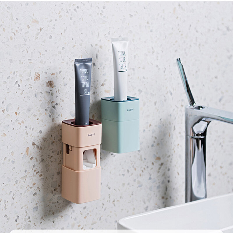 Wand Montieren Automatische Zahnpasta Spender Badezimmer Zubehör Set Zahnpasta Orangenpressen Bad Zahnbürste Halter Werkzeug 2020