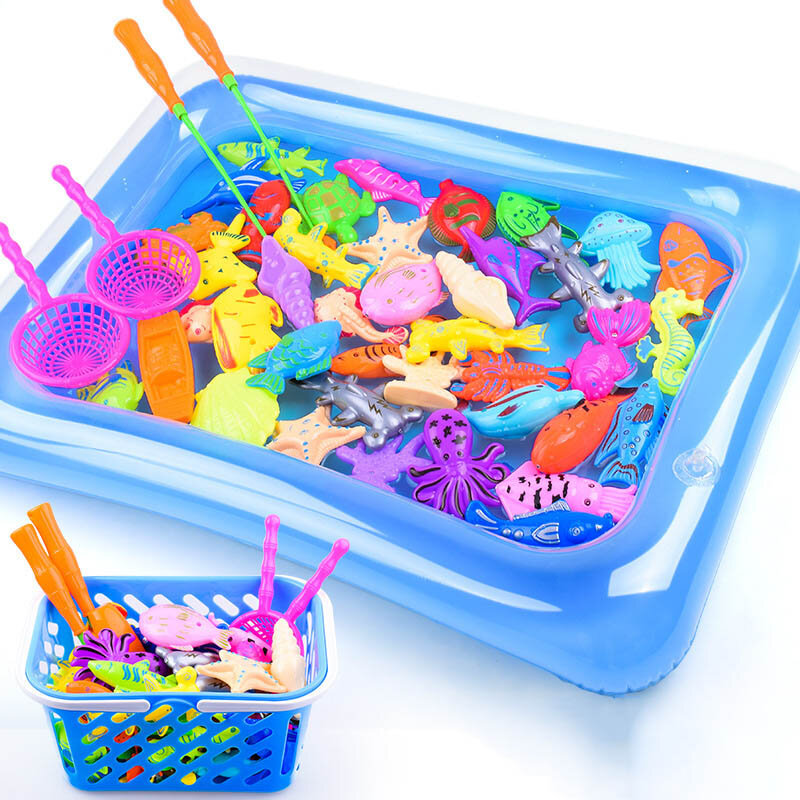 Jouets magnétiques de pêche pour enfants, 14 pièces/ensemble, jeux d'extérieur interactifs parent-enfant, 1 tige, 1 filet, poisson 3D, figurines de bain pour bébé