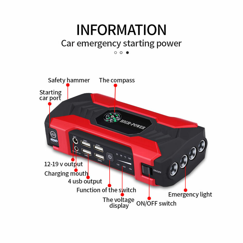 Banco de energía de arranque de coche, dispositivo de arranque de 20000mAh, 400A, potenciador de emergencia