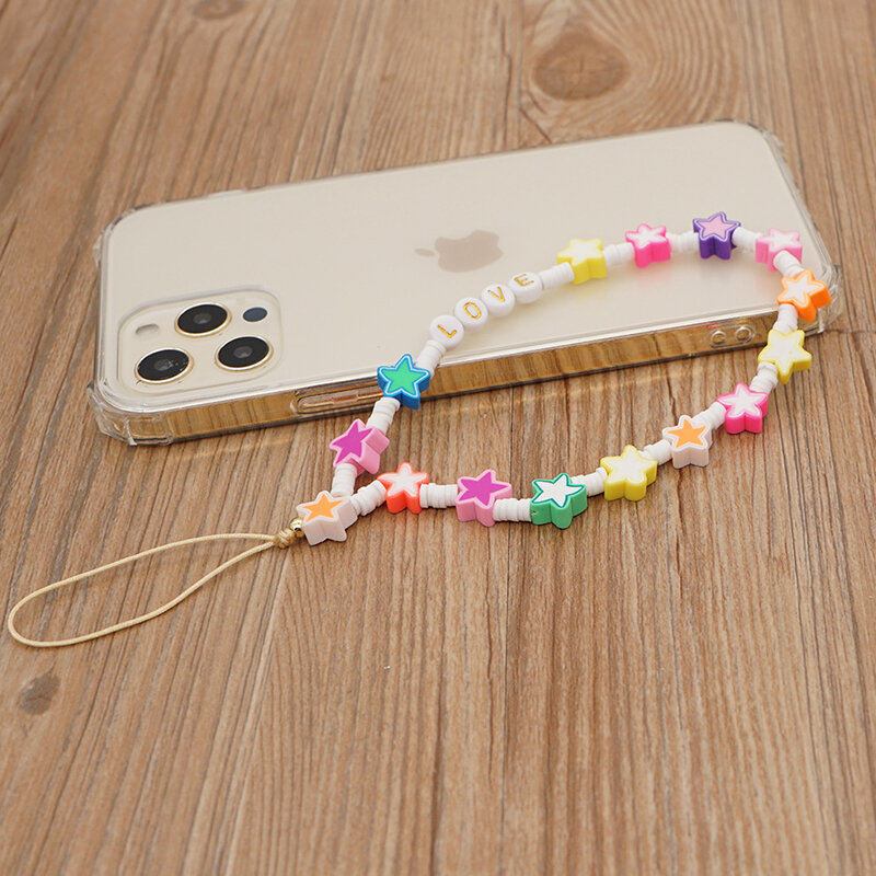 UILZ – bracelet de téléphone en argile de poterie douce étoile colorée transparente pour femmes, accessoires de téléphone bohème d'été 2021