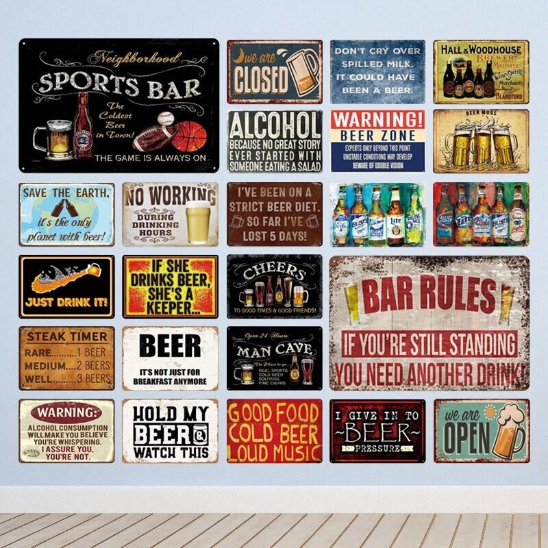 맥주 로그인 스포츠 바 레트로 징후 그냥 마셔 맥주 플 라크 금속 빈티지 펍 클럽 벽 바 카페 홈 아트 바 장식 포스터 선물