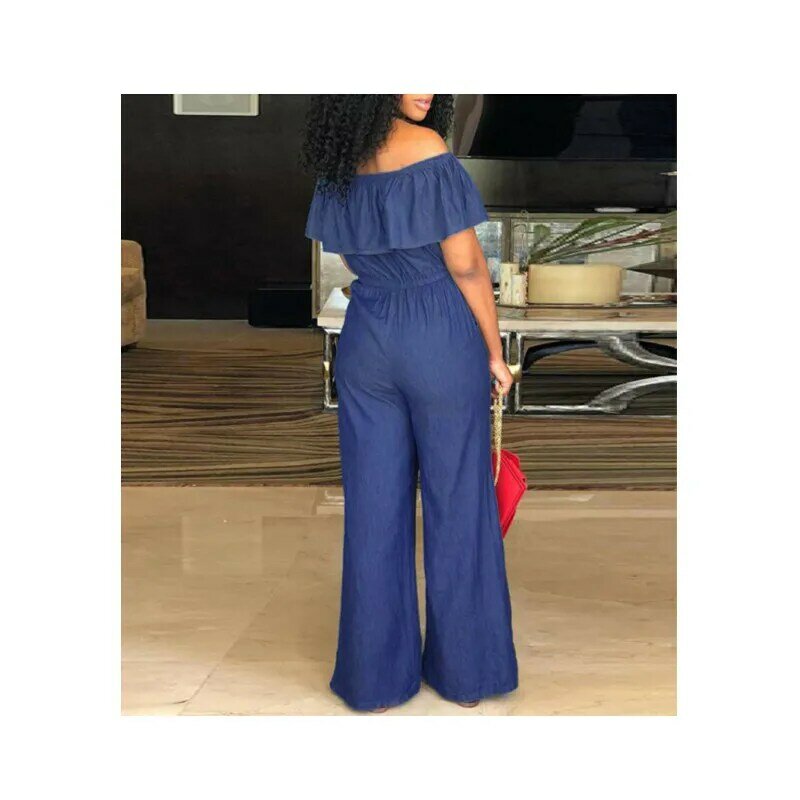 2022 Summer New Fashion Loose Casual Off Shoulder Long Jumpsuit Overall Wide Leg Pants Solid Color Women's Clothing