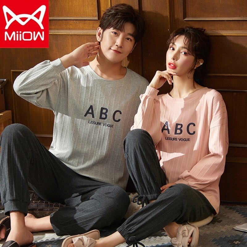 Spring And Autumn Couple Pajamas Cotton Long Sleeve Men's Plaid Loose Suit Autumn And Winter Cotton Girls' Home Clothes