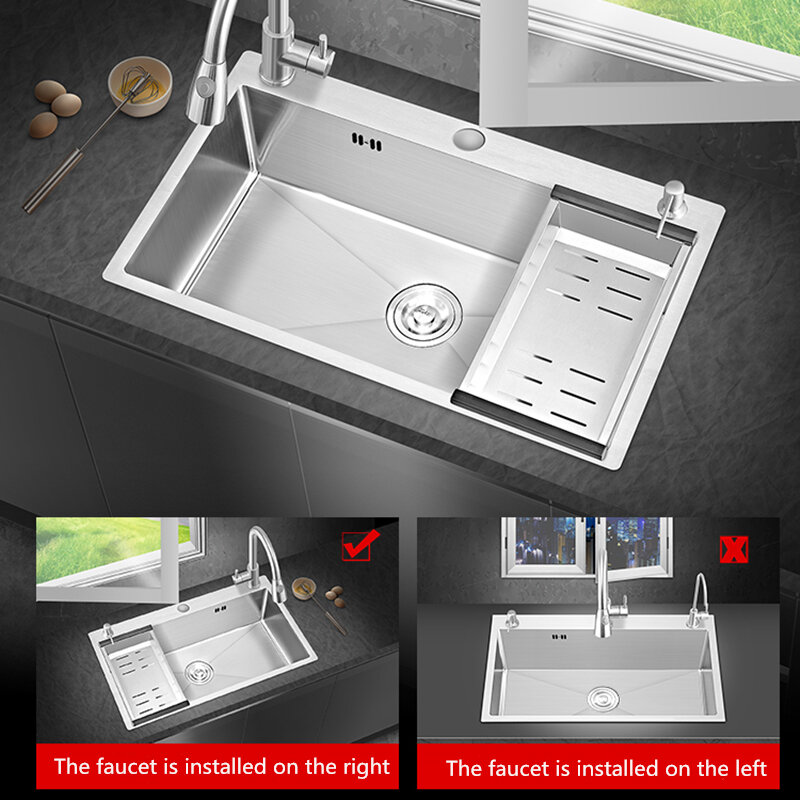 Three-hole Vegetable Sink Single Bowl Kitchen Sink Stainless Steel Household Sink Large Undercounter Basin With Faucet