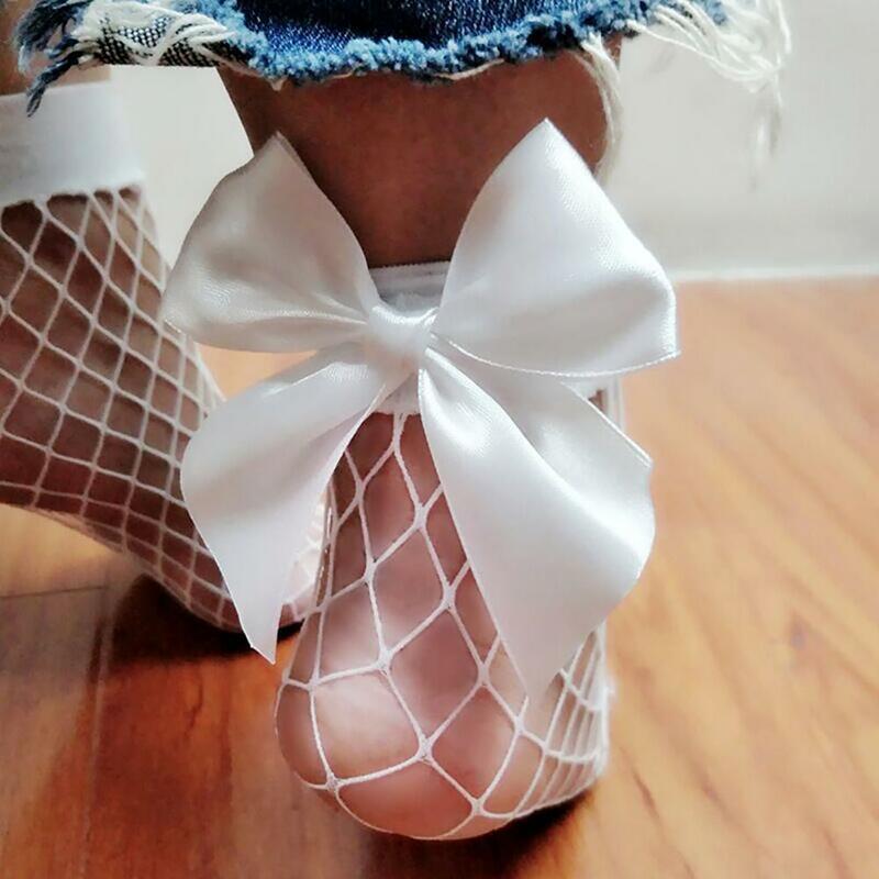 Medias de red de nailon transpirables para chica, calcetines ajustables con Lazo de cinta grande para exteriores