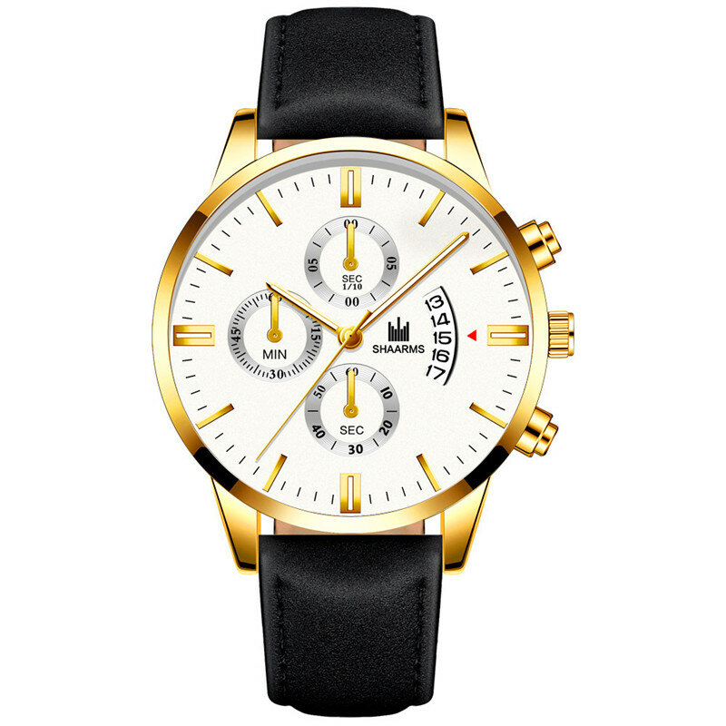 Relógio analógico shaarm masculino, relógio com pulseira de couro luminosa e do calendário para homens, relógio de quartzo para presente de aniversário