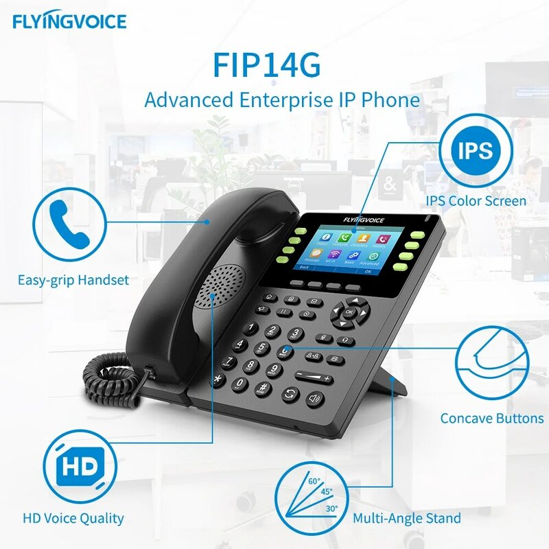 تليفون SOHOIP صوت طائر FIP14G يدعم جيجابت إيثرنت 2.4G واي فاي متكامل POE 8 SIP حسابات متقدمة للهاتف IP للأعمال