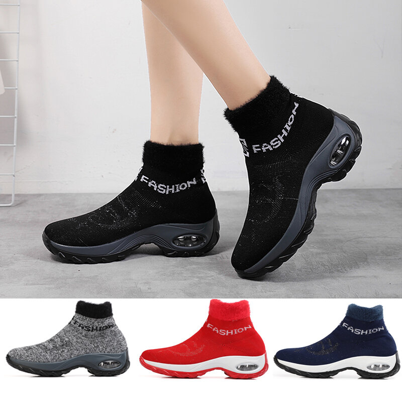 2021ผู้หญิงใหม่รองเท้าแฟชั่น Air Cushion รองเท้าผ้าใบความอบอุ่นถุงเท้ากีฬาสบายสุภาพสตรี