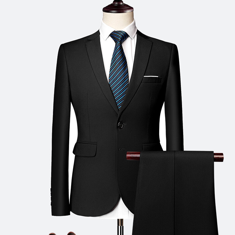 Мужские костюмы 2020, однотонный деловой смокинг для работы, мужской костюм из 2 частей, повседневный костюм Terno для свадебвечерние НКИ, облега...