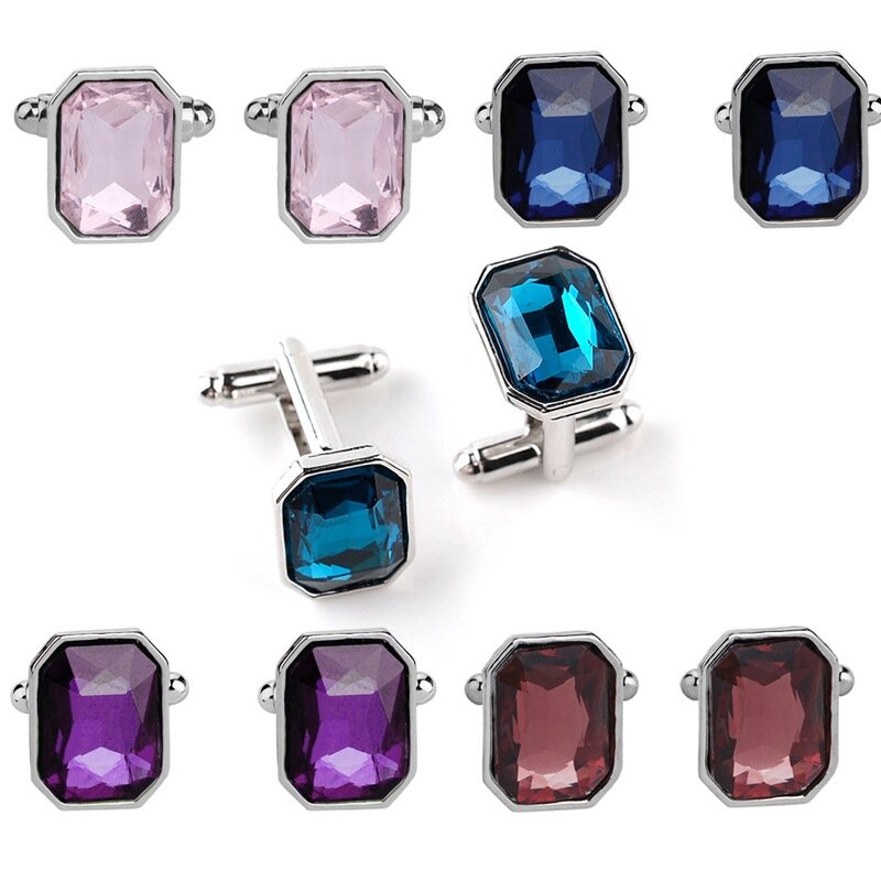 Men Souvenir Alloy Geometric Type Zircon Plating Square Cufflinks Business Stainless Steel Personality