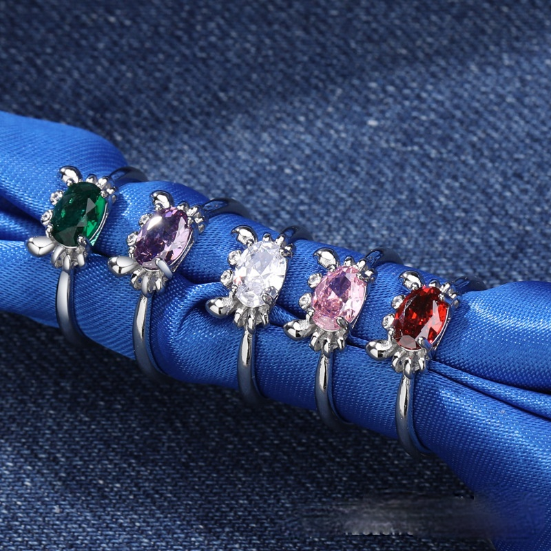 ผู้หญิงแฟชั่นเงินชุบ Multicolor CZ Zircon แหวนปูน่ารักแหวนค็อกเทลแหวนนิ้วแต่งงานเครื่องประดับหมั้น