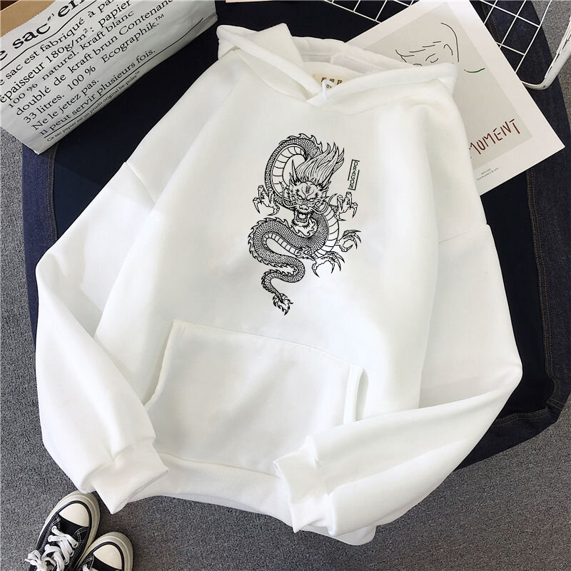 Nadruk smoka Anime, Streetwear gotyckie zimowe ubrania bluza Harajuku damskie Y2k swetry oversize Vintage Punk bluzy
