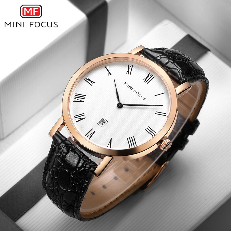 Mini foco simples relógios de quartzo homem calendários à prova dwaterproof água preto pulseira de couro genuíno relógio masculino clássico moda horloges mannen