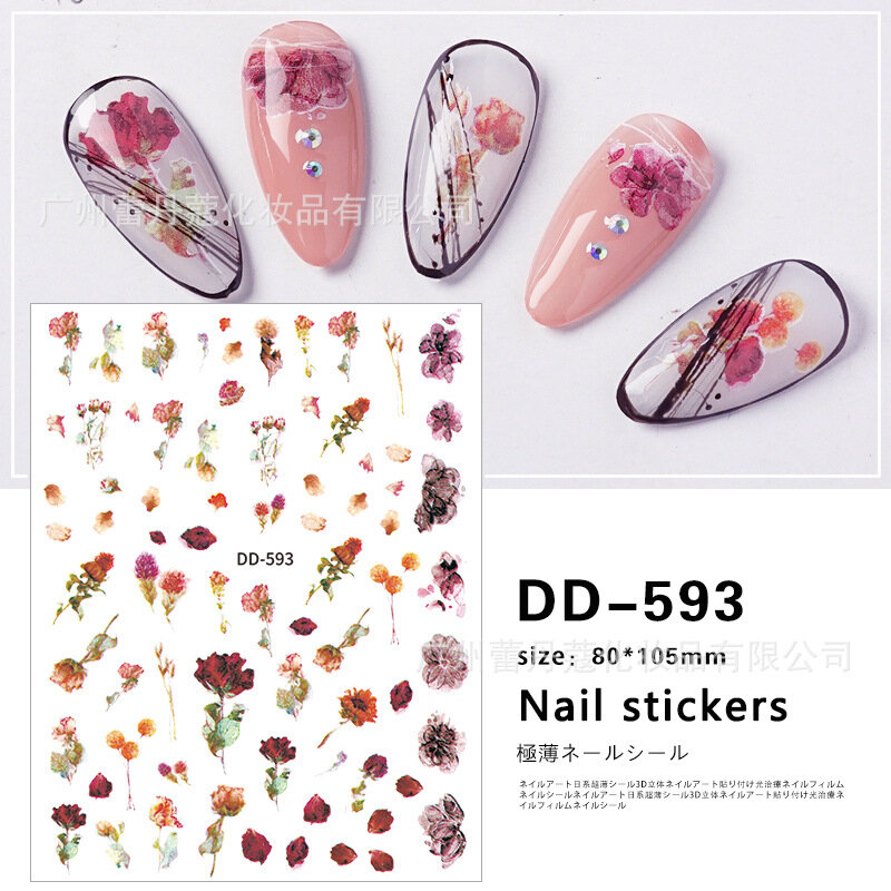 1pcs Nail Sticker Peony Flower Leaf Petal Stickers for Nails Self-Adhesive Design Stickers for Manicure Nail Art Decoration