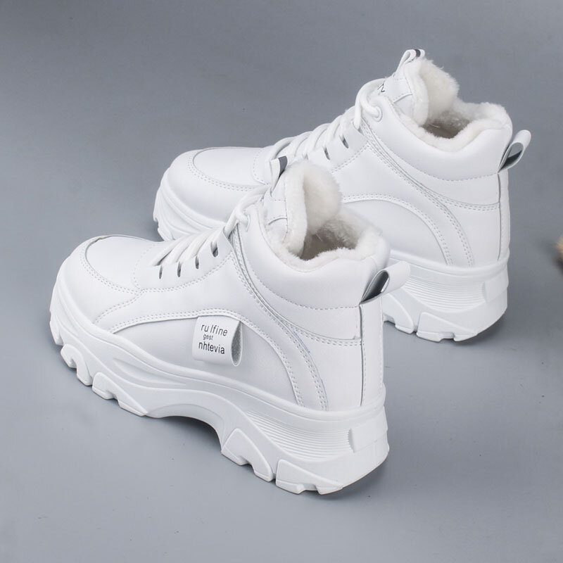 Women's casual sneakers; winter sneakers with plush fur; warm women's shoes; women's shoes with lacing; women's shoes on