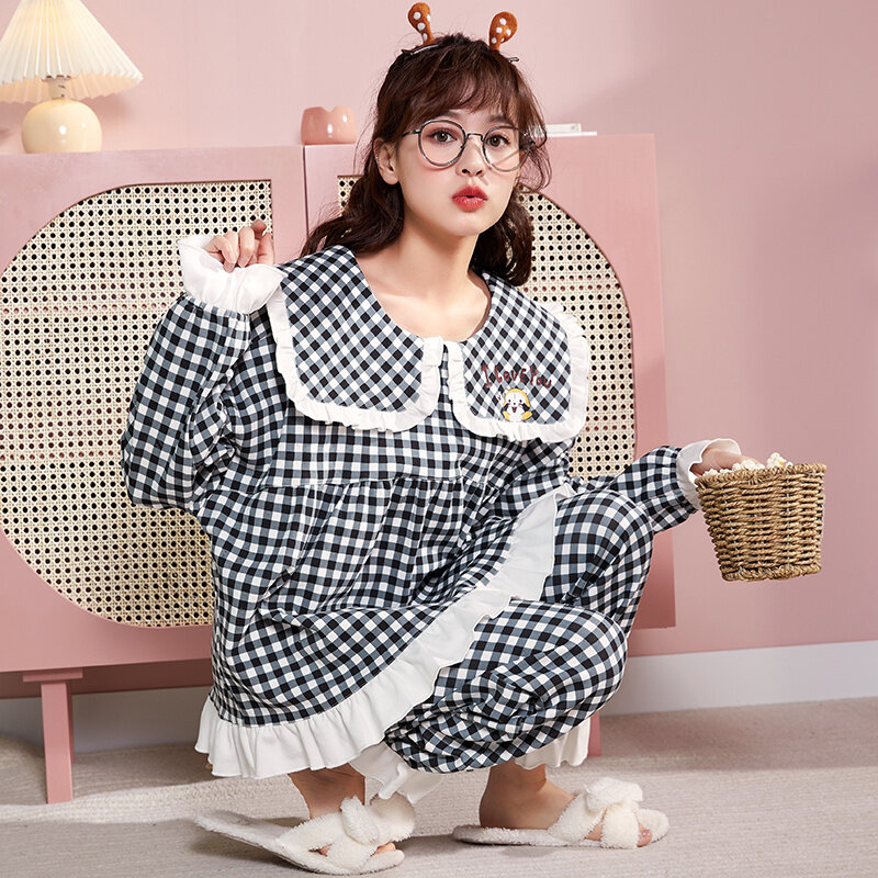 Pyjama en coton à manches longues pour femme, ensemble de vêtements pour la maison, fin et mignon, peut être porté au printemps et en automne, nouveau Style 2021
