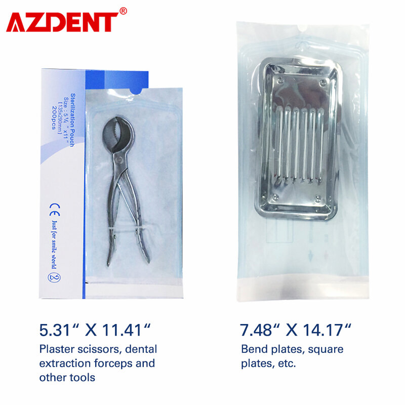 Bolsas de esterilización de autosellado, bolsas de grado médico Dental, esterilización de óxido de etileno, alta temperatura, 200 Uds. Por caja