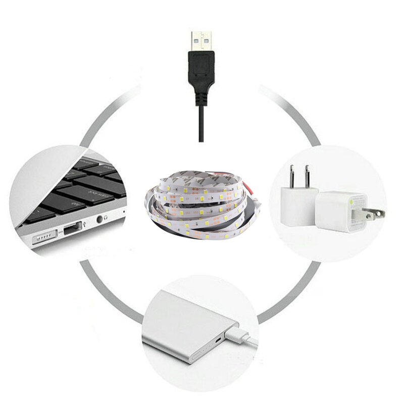 Tira de luces LED Flexible para decoración de escritorio, lámpara RGB de luz de fondo para TV, con USB, DC 5V, 50CM, 1M, 2M, 3M, 5M, IR, 24 teclas, 2835