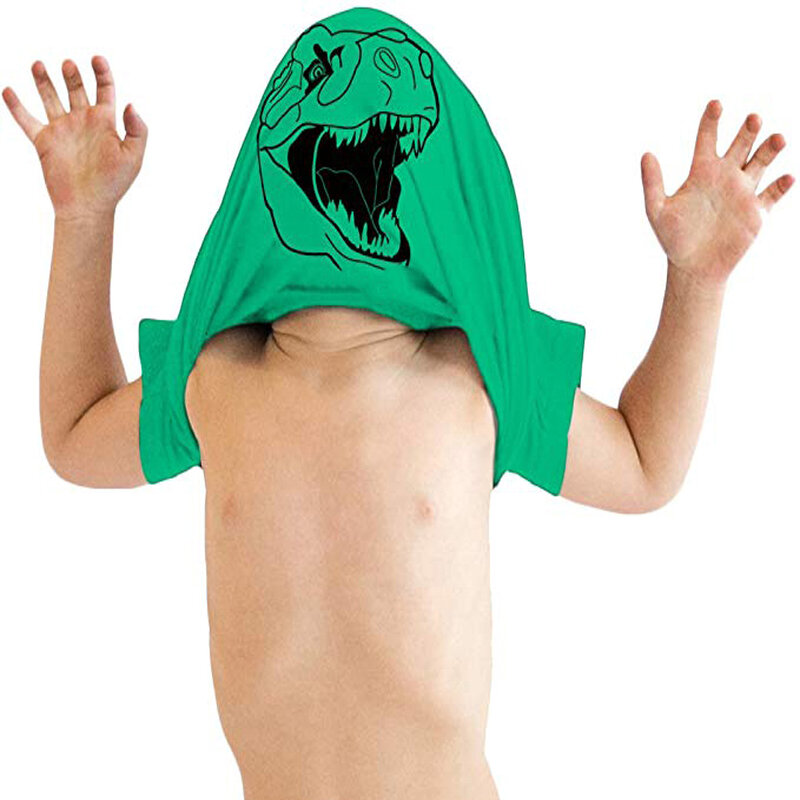 Детская футболка с рисунком динозавра, с откидной крышкой