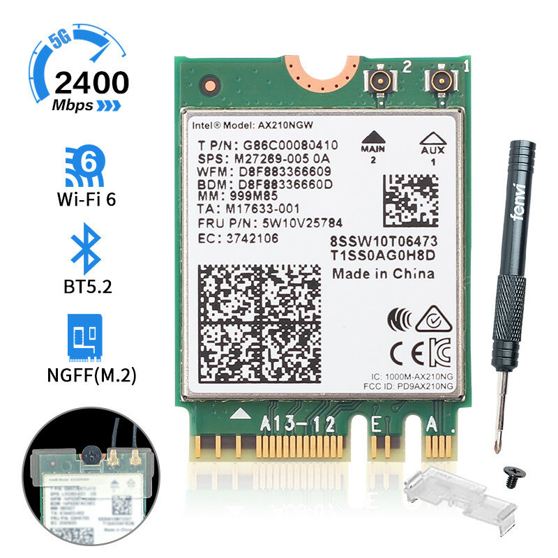 6Ghz 802.11ac 5G WiFi 6 Intel AX210 Bluetooth 5.2 3000 Mbps Wireless M.2 Intel WiFi Card Dual Band 2.4G ax AX210NGW Adattatore Wi-Fi