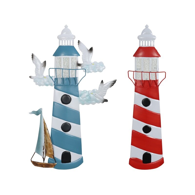 2pcs Metal Lighthouse Wall Hanging with Glass for Enchanted Home&Garden Outdoor & Indoor Decorations Animal Sculpture of Yard