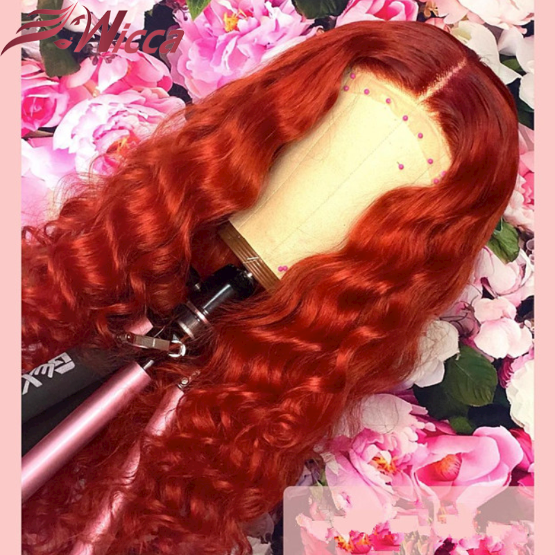 180 gęstości wstępnie oskubane czysty czerwony kolor 13x4 koronki przodu peruki brazylijski głęboka fala Remy ludzki włos dla kobiet z dzieckiem włosy