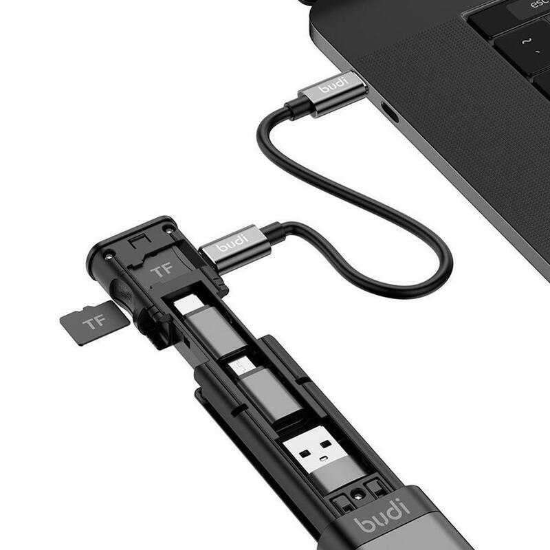 Budi-Cable de datos multifuncional 9 en 1, palo de almacenamiento, cabezal de conversión, caja USB portátil, cargador de 65W para Huawei, Xiaomi y Apple