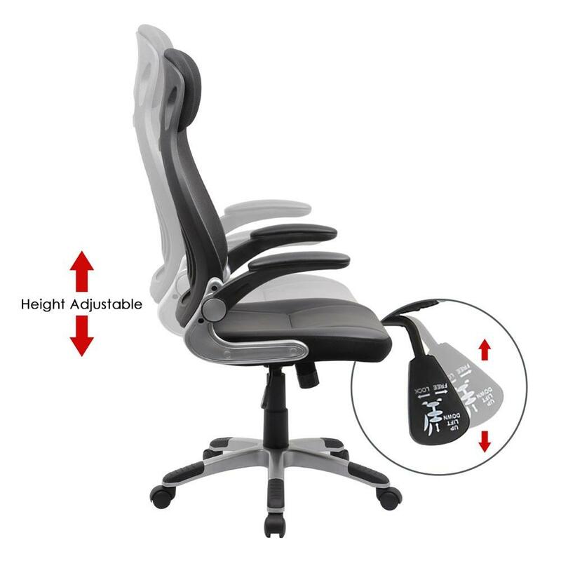 스위블 메쉬 오피스 컴퓨터 의자 (헤드 레스트 이그제큐티브 체어 포함) 인체 공학적 메커니즘 동기화 된 높이 조절 가능, 검정색