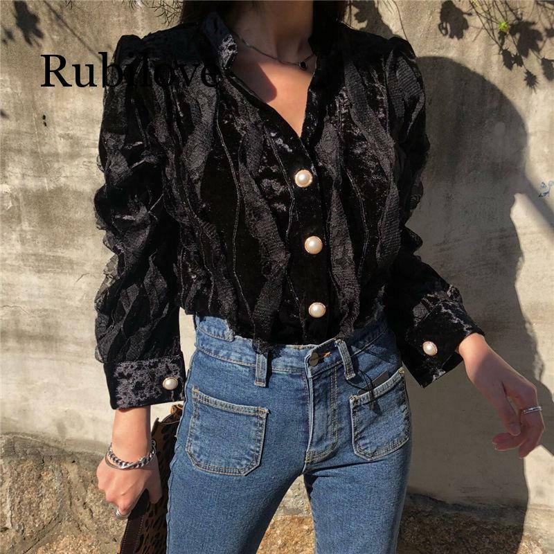 Rubilove, новинка 2019 года, элегантная винтажная свободная модная однотонная подходящая ко всему Офисная Женская рубашка, корейский Топ для женщ...