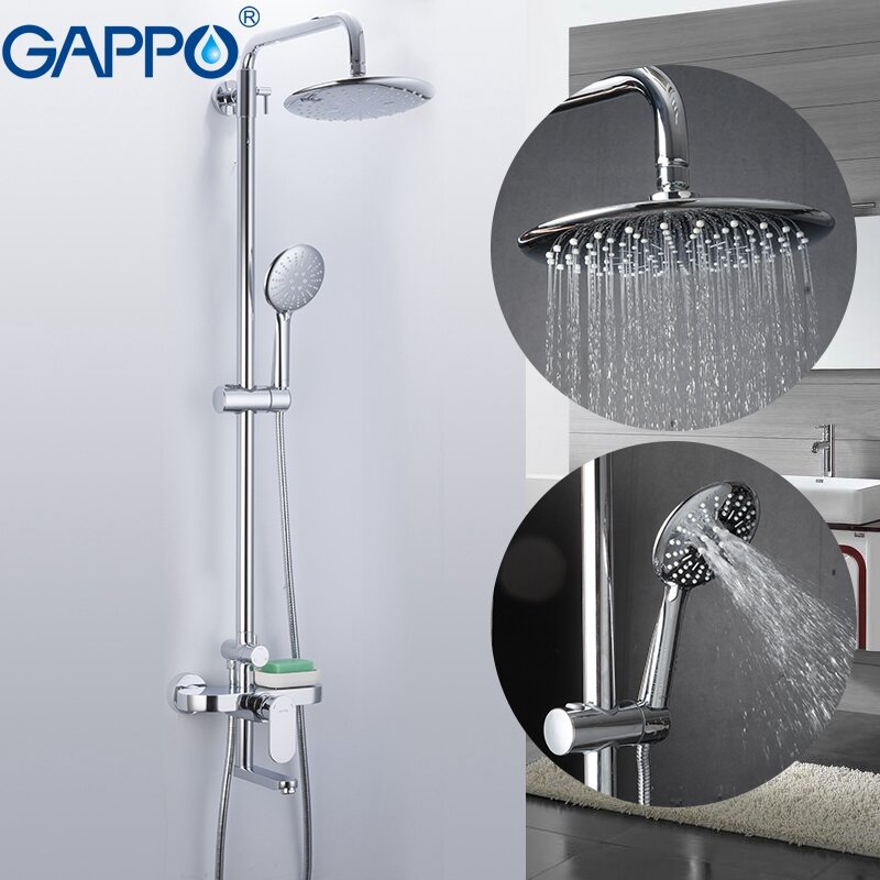 Gappo-sistema de chuveiro, banheiro, torneira, misturador, banheira, conjunto, chuveiro, cascata, cromado, chuveiro, cabeça