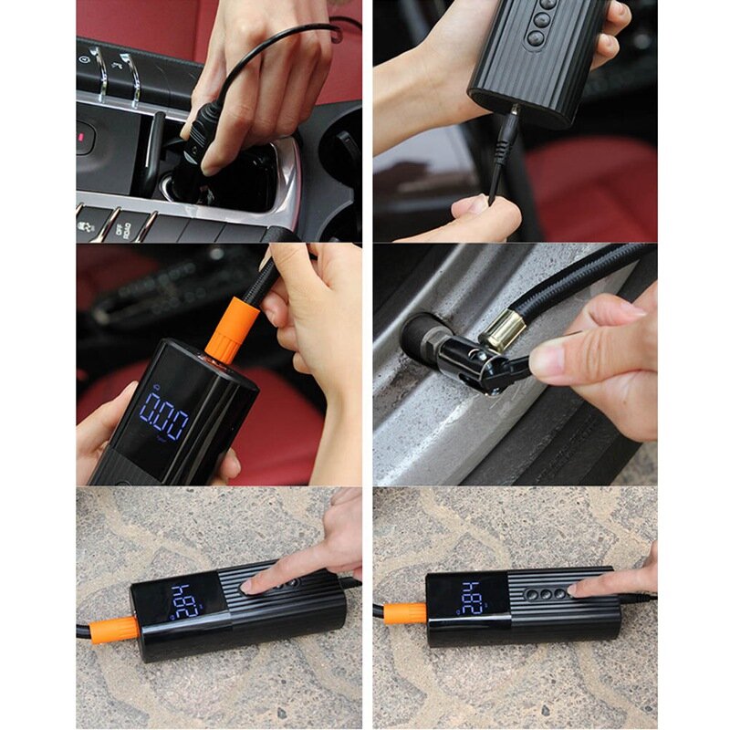 ضاغط هواء صغير محمول لعجلات السيارة ، مضخة هواء بإضاءة LED ، شاشة LCD رقمية للدراجة والدراجات النارية