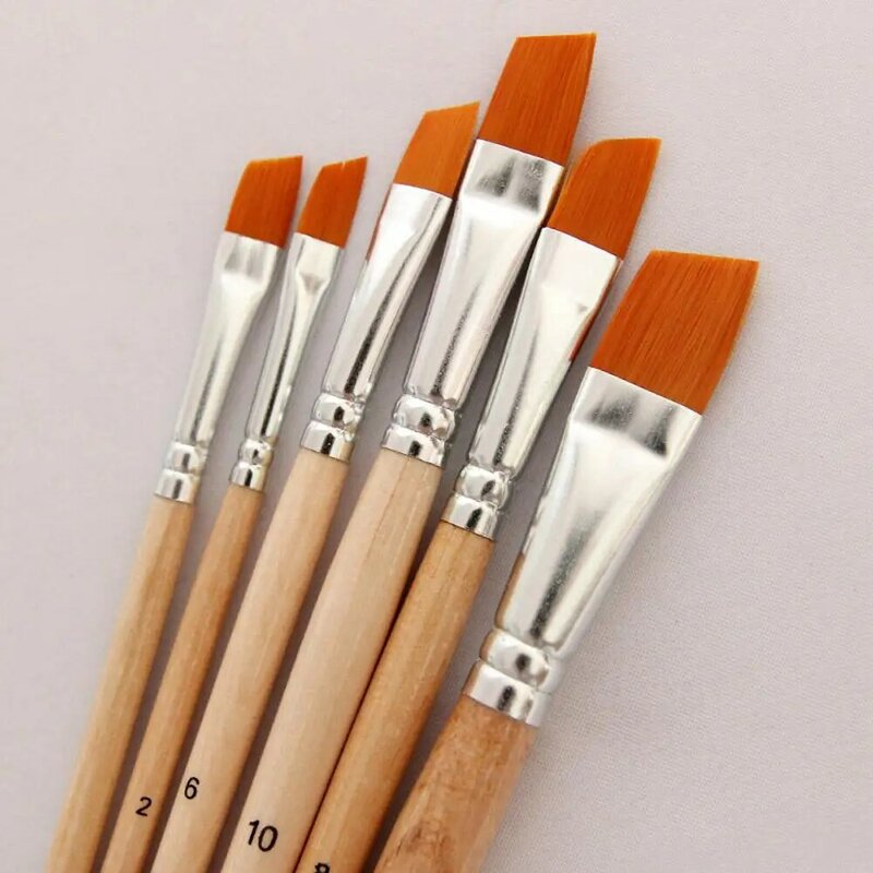 Juego de pinceles de nailon para pintar, Set de pinceles para pintar con acuarela, color amarillo, 6 unids/set