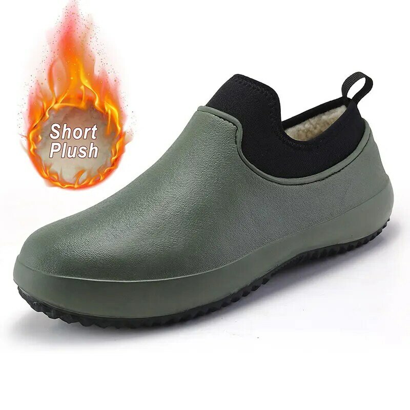 Inverno quente botas de chuva botas de borracha feminina à prova de água colorido unisex tornozelo botas de pouco peso botas de água sapatos de chef