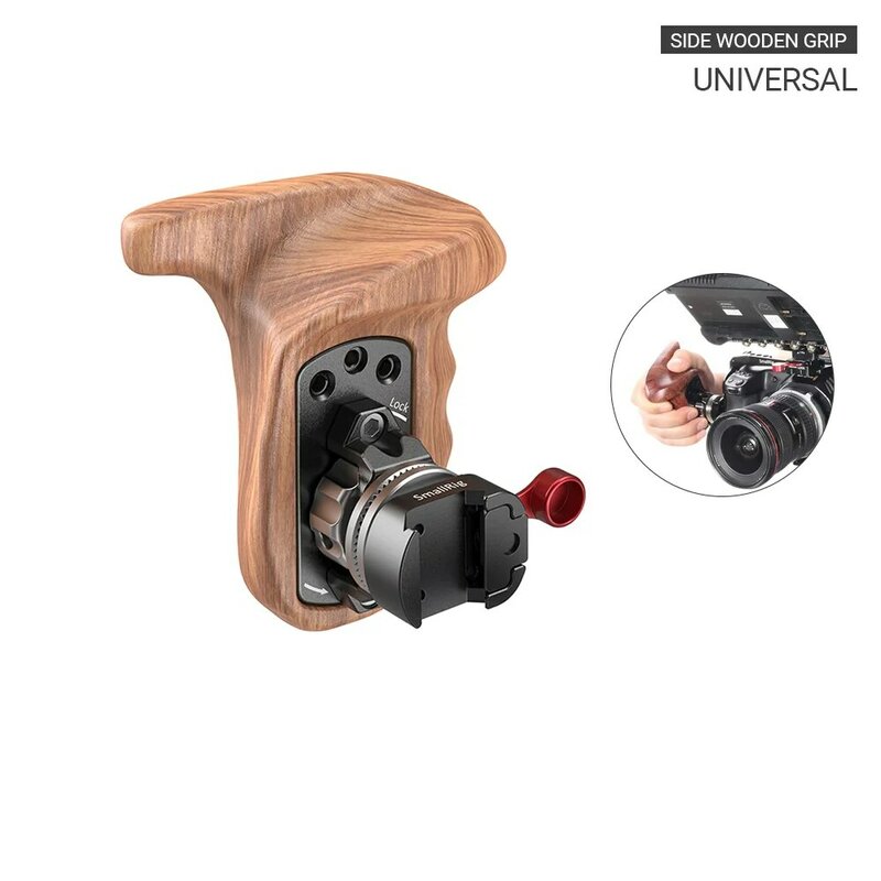 Smallrig manivela para câmera de liberação rápida, peça com alça de madeira do lado esquerdo com suporte nato dslr, equipamento estabilizador para câmera 2118