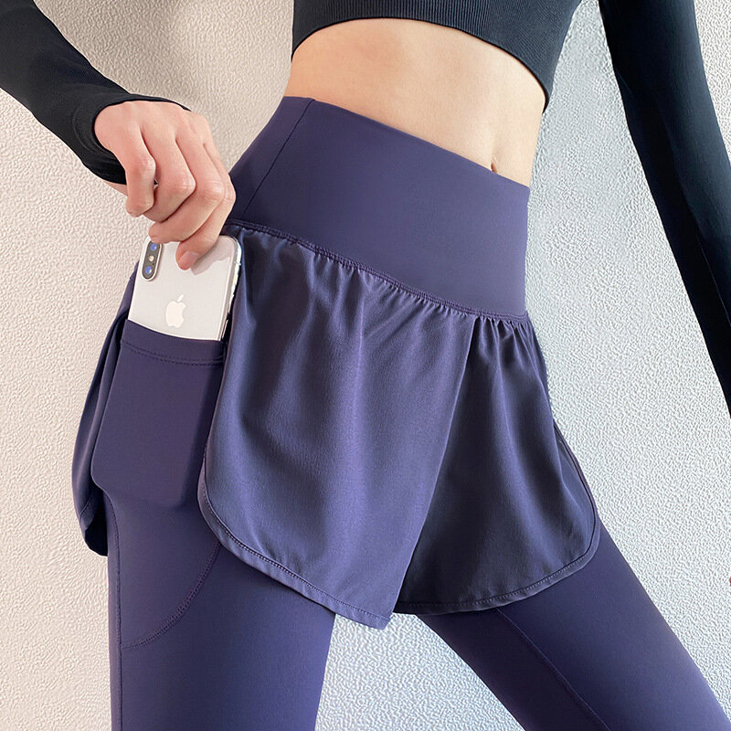 Celana Yoga Trendi Pakaian Push Up Wanita Anti-gerah Legging Pinggang Tinggi Dua Potong Celana Pantalon Kebugaran Wanita Olahraga