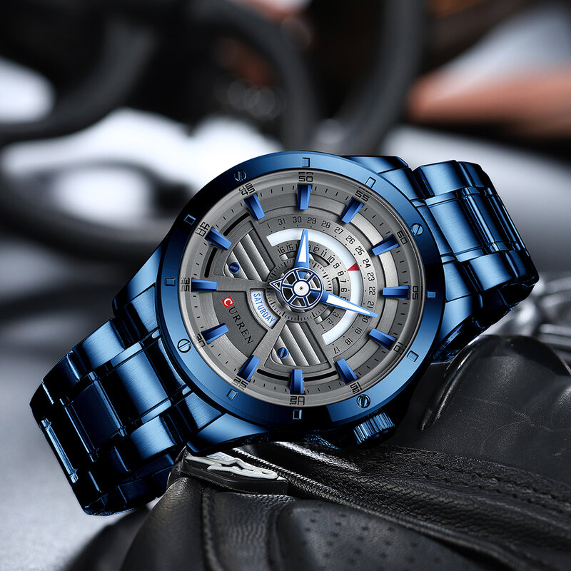 Curren nova moda azul dos homens relógios marca superior relógio de luxo esportes aço inoxidável à prova dwaterproof água relógio de quartzo masculino