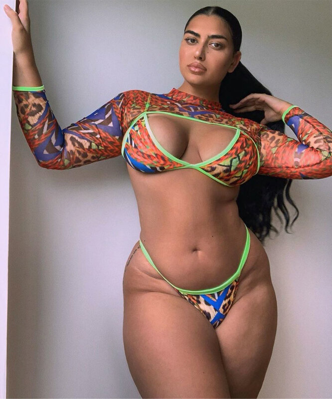 Bañador de talla grande con Tanga dividido para mujer, Sexy de 3 piezas de leopardo traje de baño, conjunto de Bikini con cordón, ropa de baño para mujer 2021