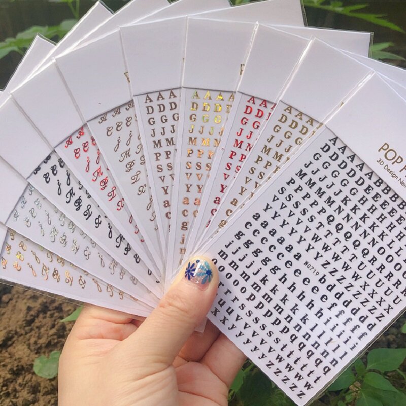 1Pcs New Roman English Alphabet Nail Stickers Multi-Color Laser Reflective Small Letter 3D Self-adhesive Nail Art Decal Sticker