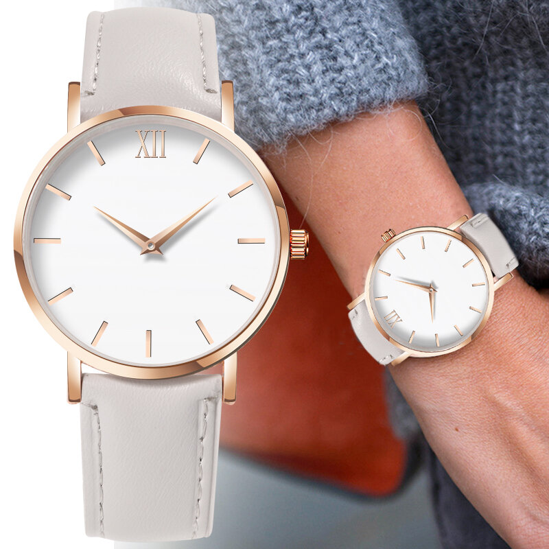 Zegarek Damski, relojes simples a la moda para mujer, reloj de cuarzo de cuero informal para mujer, reloj femenino, reloj para mujer