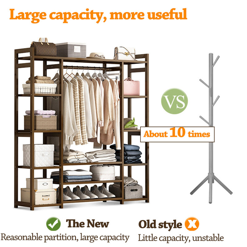 Rack para roupas, rack multifuncional de madeira sólida para armazenar casacos e roupas, móveis para sala de estar