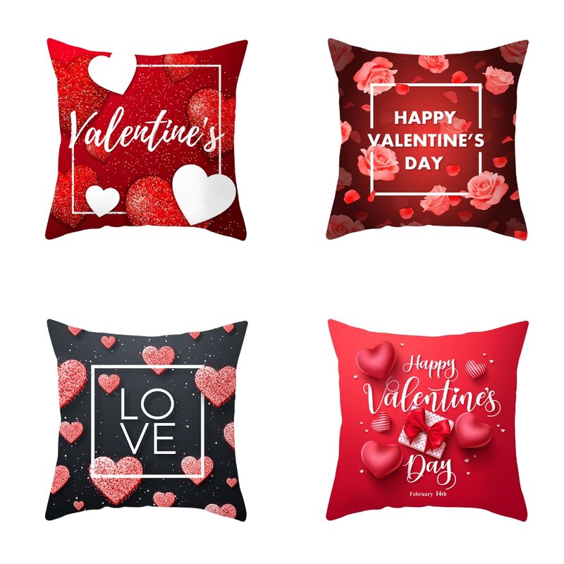 Love Heart Couple Cushion Cover Happy Valentine’s Day Decor Peach Skin Pillowcase for Wedding Valentines Decoration