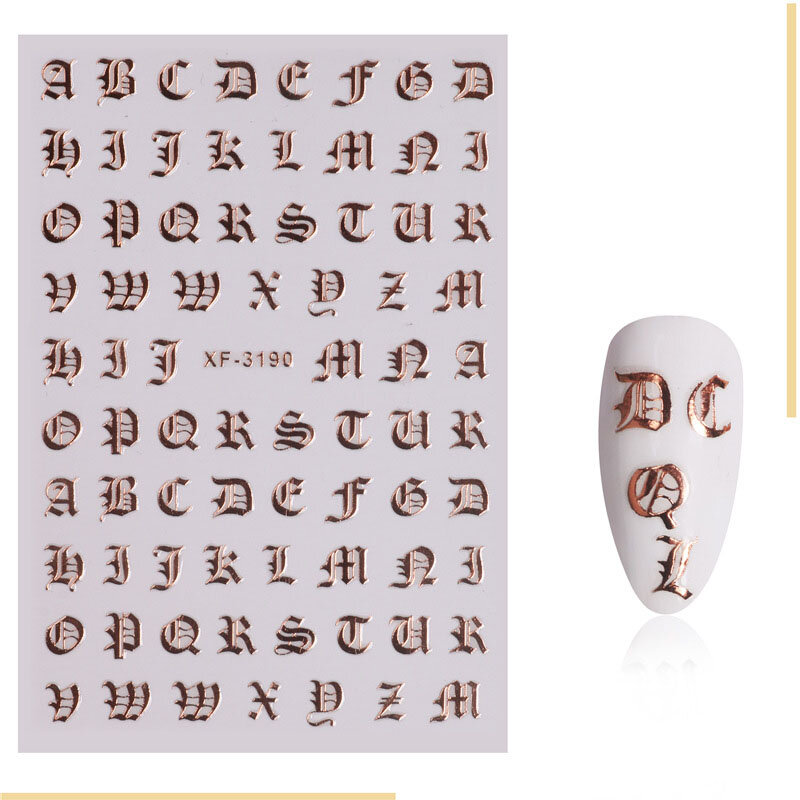 Adesivos para unhas, letras abstratas e douradas para unhas, decorações de unha, letras para diy