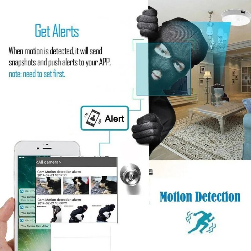 verborgen camera's bespioneren 1080P Mini Wifi Camera Rookdetector Plafond Draadloze Camera Bewegingsdetectie Home Security Video Surveillance Afstandsbedieningmonitor