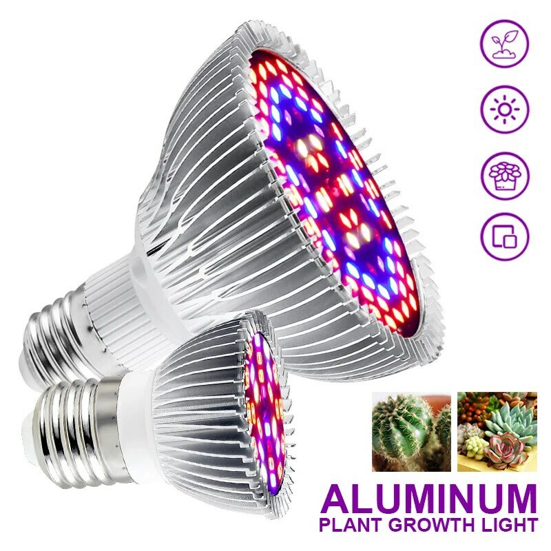 LED Grow Light E27 LED เติบโตหลอดไฟสำหรับในร่ม30W 50W 80W อลูมิเนียม Full Spectrum ไฮโดรโปนิคส์ดอกไม้พืช LED โคมไฟ