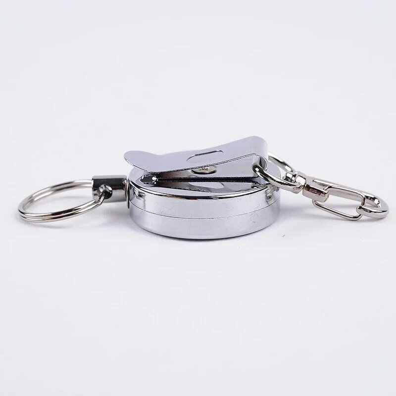 Llavero retráctil para llaves, soporte de tarjeta de identificación, llavero de alambre de Metal, anillo de cinturón, Clip, cordón