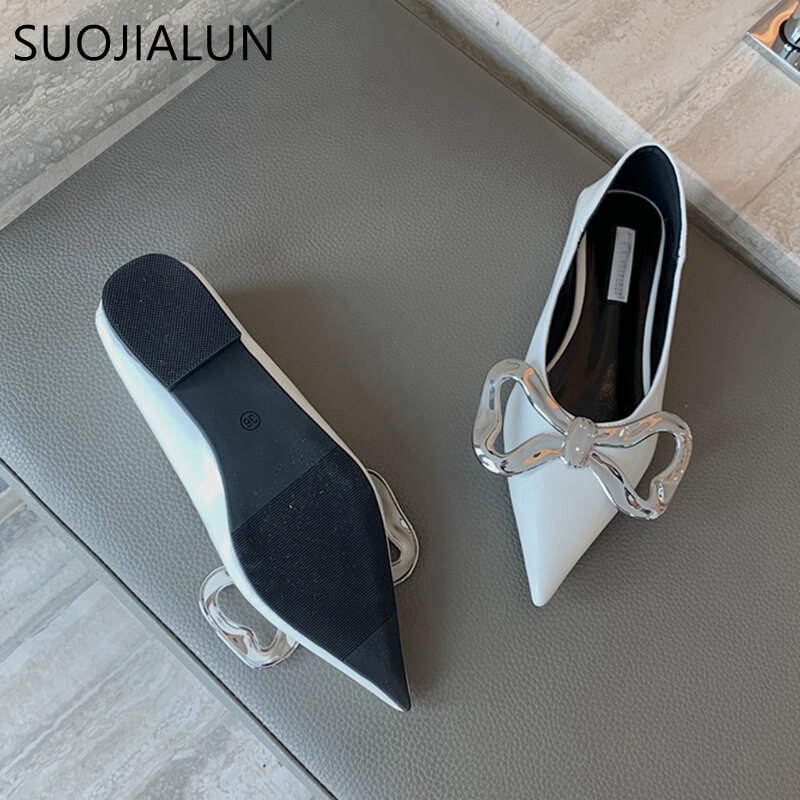 Suojialun 2022 nova marca feminina sapatos planos moda grande arco-nó apontado dedo do pé raso deslizamento em senhoras apartamentos bailarina sapatos