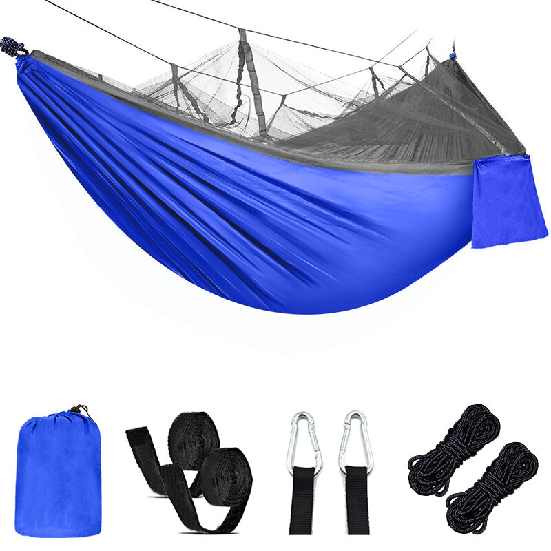 Paraquedas de nylon portátil, rede de acampamento ao ar livre para sobrevivência de duplas pessoas, para viagem, tecido de balanço garten: 210t de nylon único