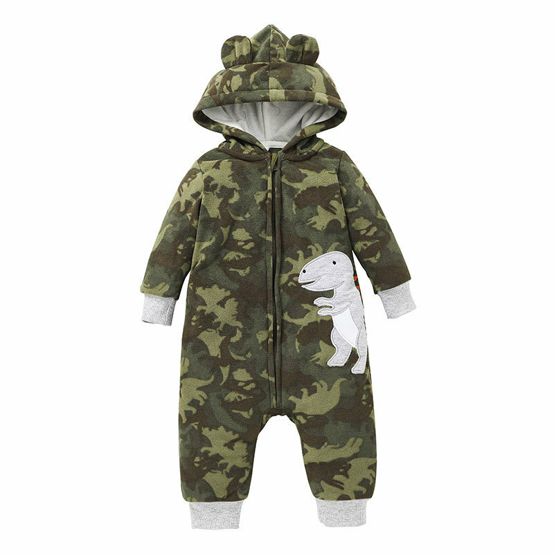 Dinosaur Baby Romper Winter Jumpsuit Ear Hoodie Baby Boy Clothes for Newborn disfraz bebe Zipper Overall Warm Baby Romper Outfit
