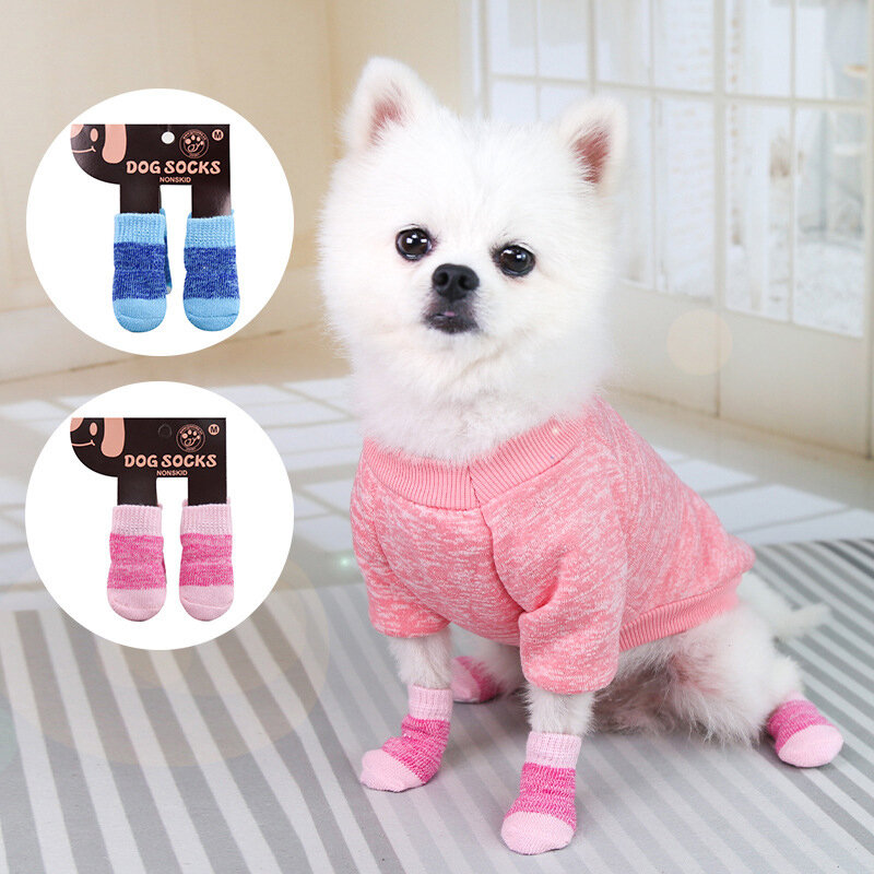 Cat Dogs Socks Stretch Cotton Socks Elastic Warm Socks Pet Supplies Dog Indoor Non-slip Socks Cute Patchwork Pink Blue Socks