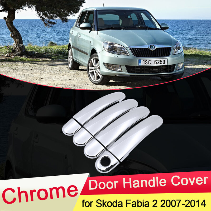 for Skoda Fabia 2 5j 2007 2008 2009 2010 2011 2012 2013 2014 MK2 Chrome Door Handle Cover Trim Catch Car Set Cap Accessories ABS